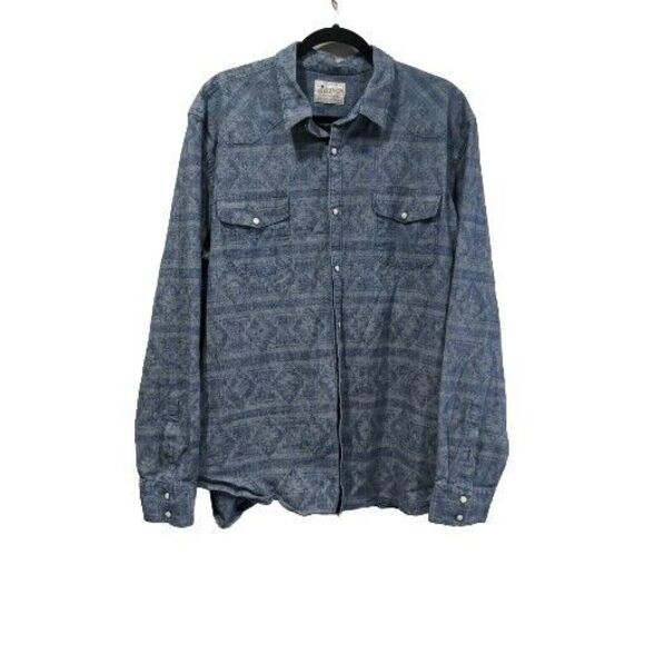 Lucky Brand Mens Denim Aztec Snap Button LS Shirt Size L/XL Blue Casual - Picture 1 of 12